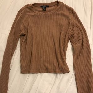 Brown Ribbed Long Sleeve Shirt